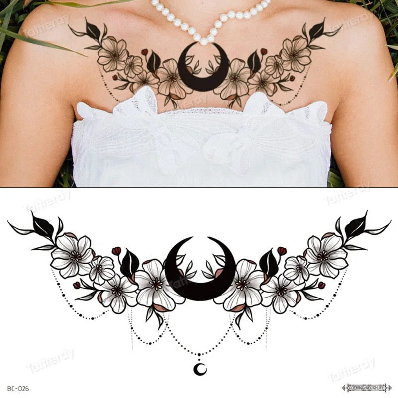 sexy tattoo sticker women lace Amazing Temporary Tattoos jewel black fake henna tattoo breast underboob body art flowers rose