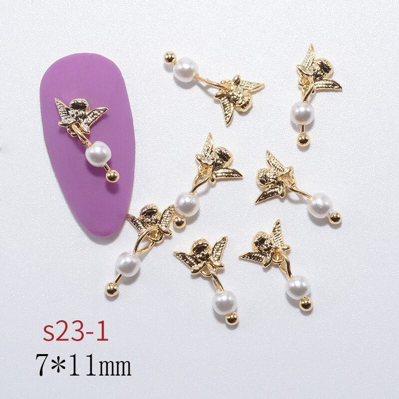 Nail Decoration Embellished Bird Lace Bow Cupid Chain Beads Designs 5 Pcs/Set Metal With Zircon Rhinestones For Beauty Salons