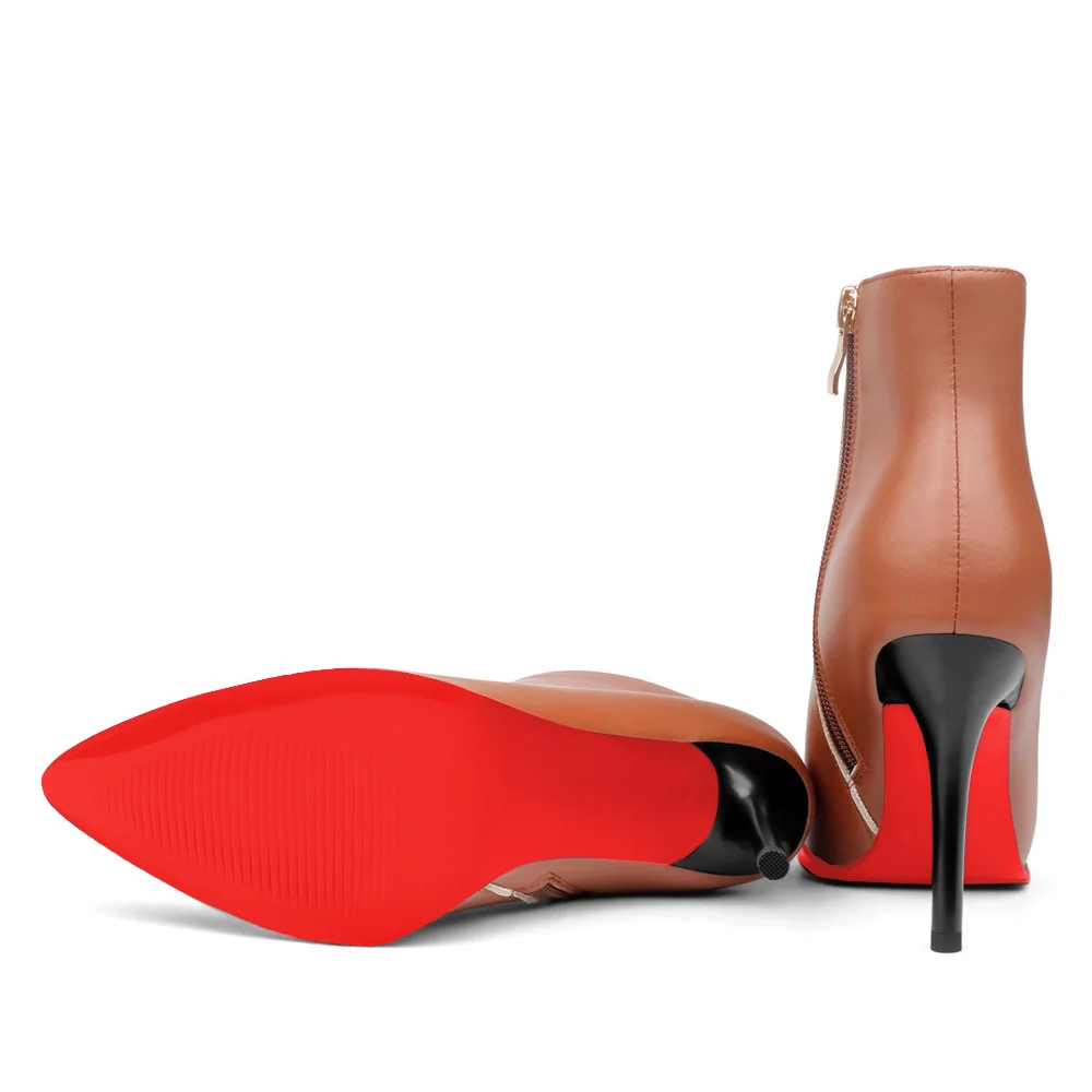 95mm Women's Side Zipper Red Bottoms Ankle Boots Heeled Shoes-MERUMOTE