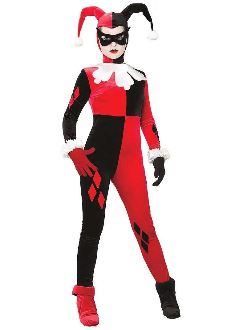 Adult Funny Long Sleeve Harley Quinn Halloween Costume Red-elleschic