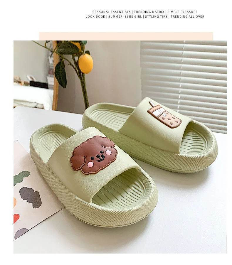 2022 Summer Women Thick Sole Slippers Indoor Home Non-Slip Slipper Casual Beach Slides EVA Household Cartoon Dog Animals Shoes