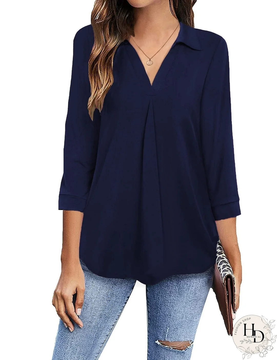 Solid Color V Neck Shirt for Women