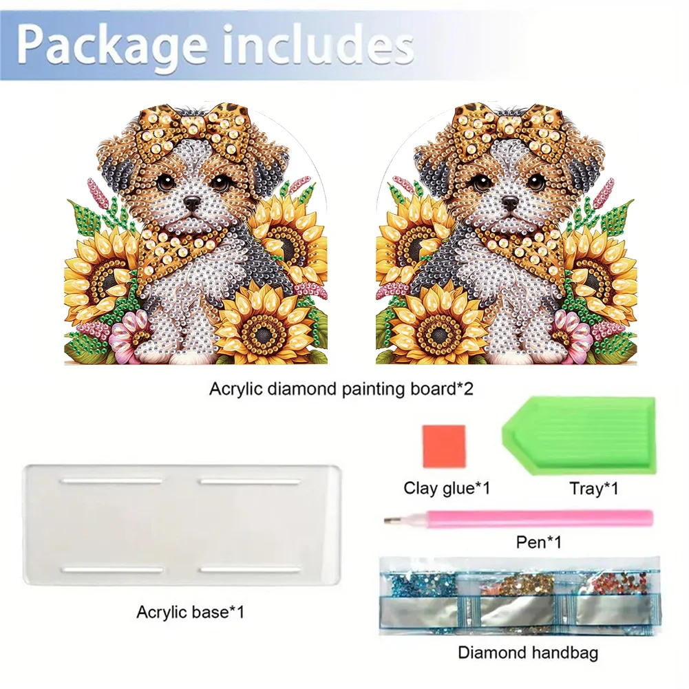 DIY Sunflower Puppy Acrylic Napkin Holder Diamond Painting Kit for Home Table Decor