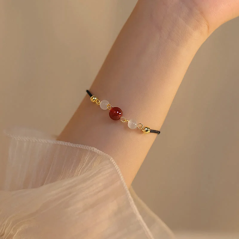 Red Agate Cat Eye Braided String Confidence Bracelet