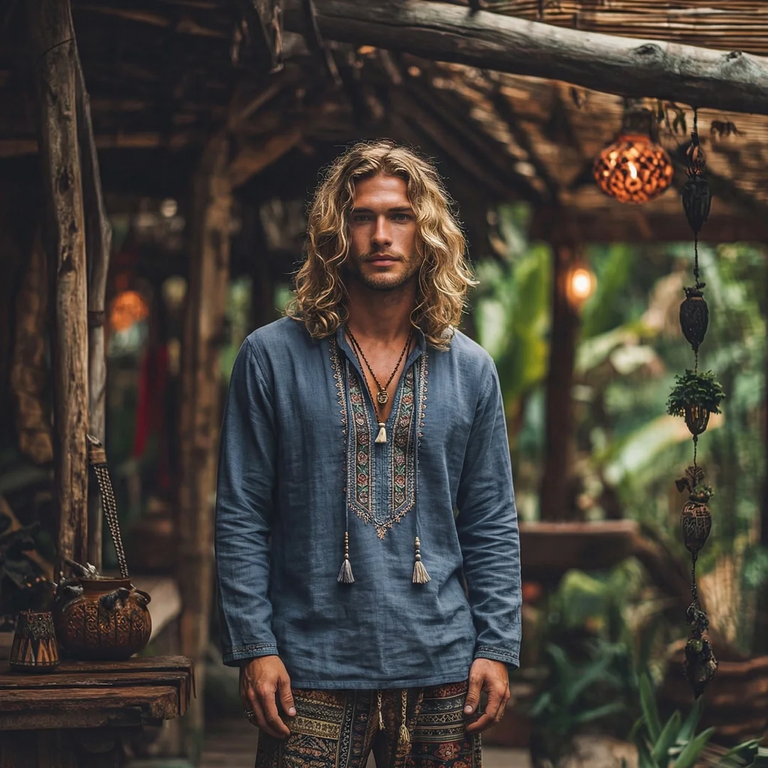 Men's Forest Series Bohemian Linen Top-inspireuse