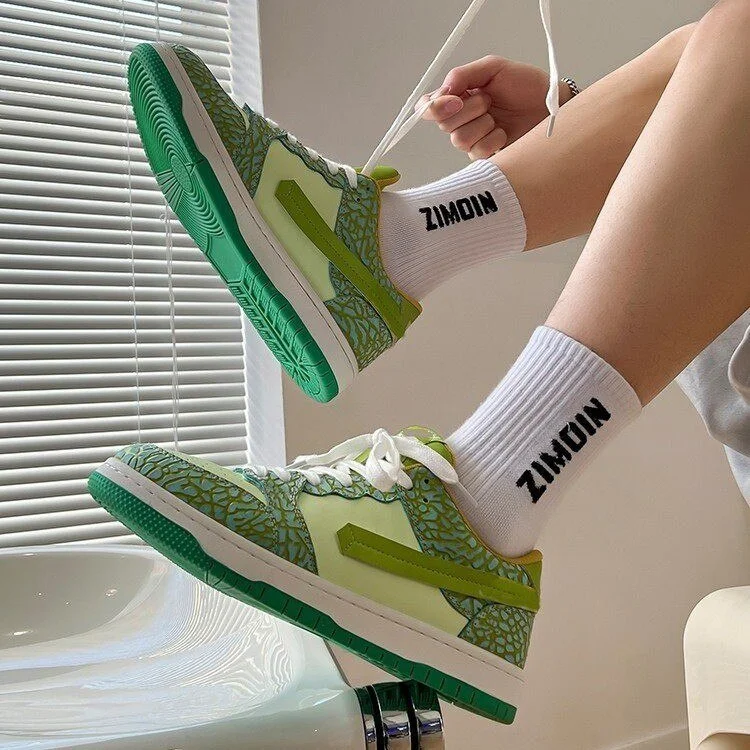 Lourdasprec 2023 spring and autumn new niche design Hami melon women's casual cricket shoes color-blocking striped couple sports shoes