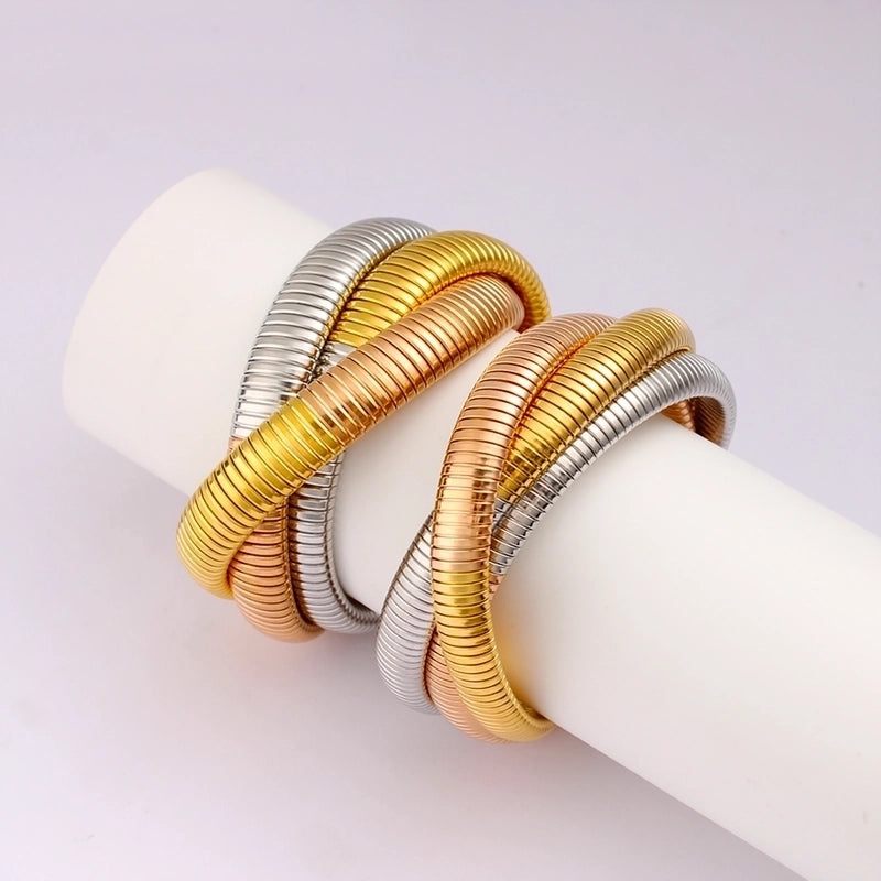 Vacation Minimalist Round 304 Stainless Steel 18K Gold Plated Bangle In Bulk