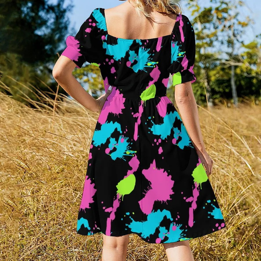 neon splatter paint dress Product Title: Graffiti Splatter Print Maxi Slit Dress for Women
