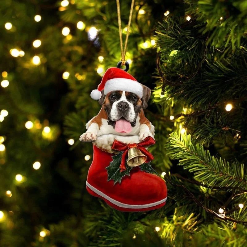 VigorDaily Boxer In Santa Boot Christmas Hanging Ornament SB080
