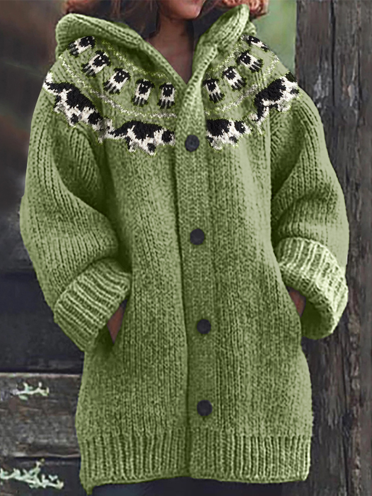 Sheep & Border Collie Inspired Yoke Hooded Cardigan wearshes