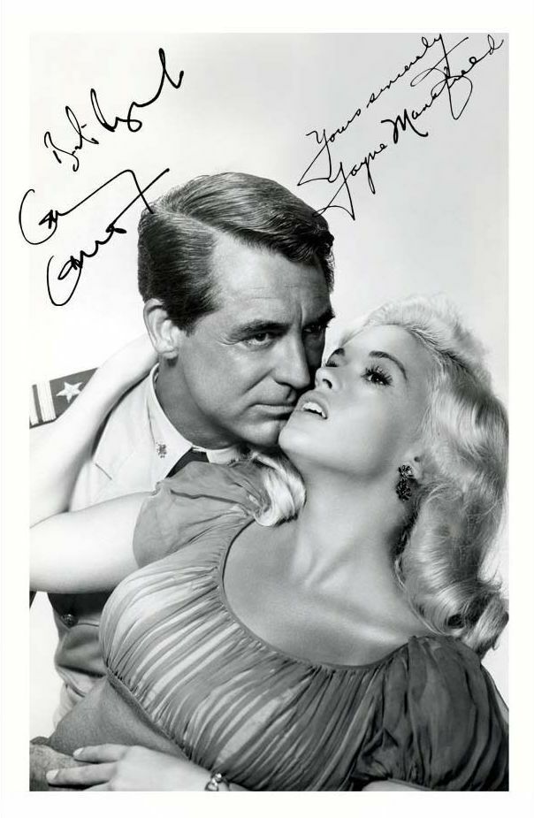 CARY GRANT & JAYNE MANSFIELD - KISS THEM FOR ME AUTOGRAPH SIGNED Photo Poster painting POSTER