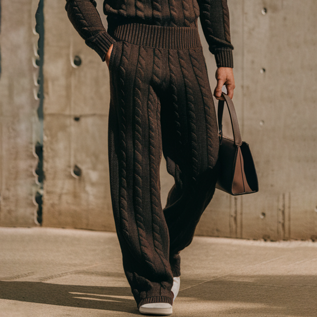 Men's Solid Color Knitted Long Sleeve Suit-inspireuse