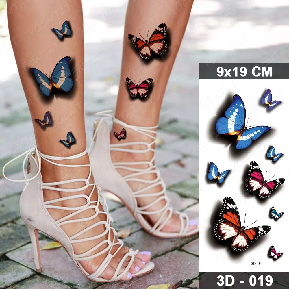 Waterproof Temporary Tattoo Sticker Butterfly Fake Tatto Flash Rose Feather Tatoo Body Art 3D Colorful for Girl Women