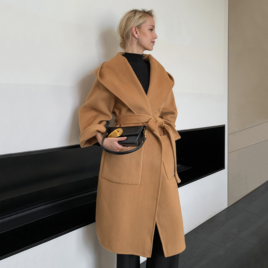 Women's 100% Wool Long Hooded Coat REAL SILK LIFE