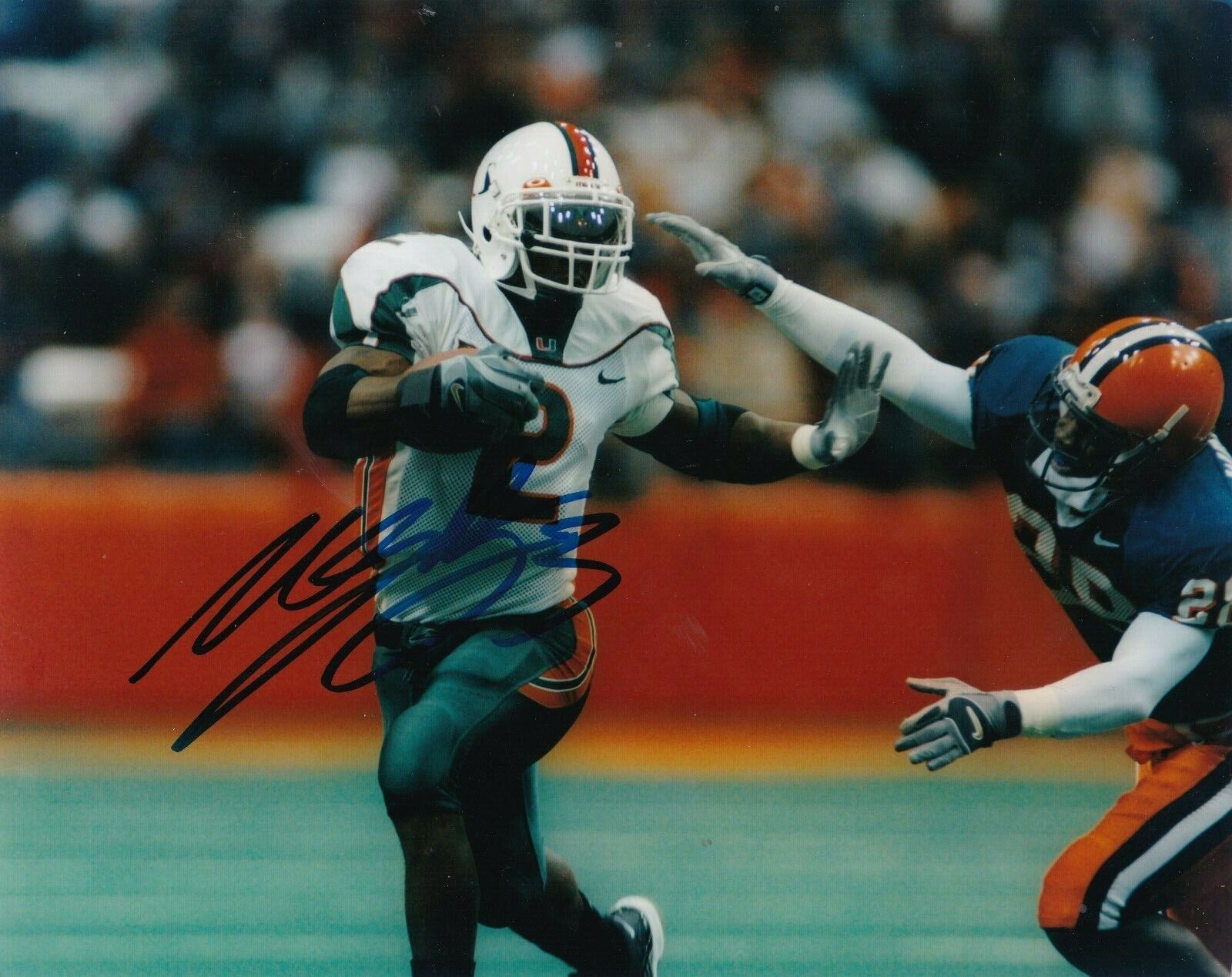 WILLIS MCGAHEE MIAMI HURRICANES ACTION SIGNED 8X10