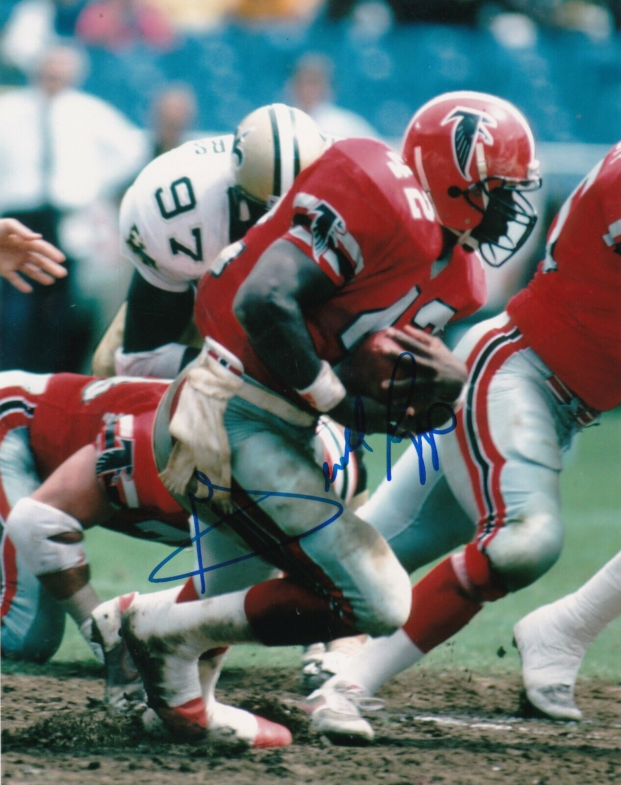 GERALD RIGGS ATLANTA FALCONS ACTION SIGNED 8x10 Photo Poster painting