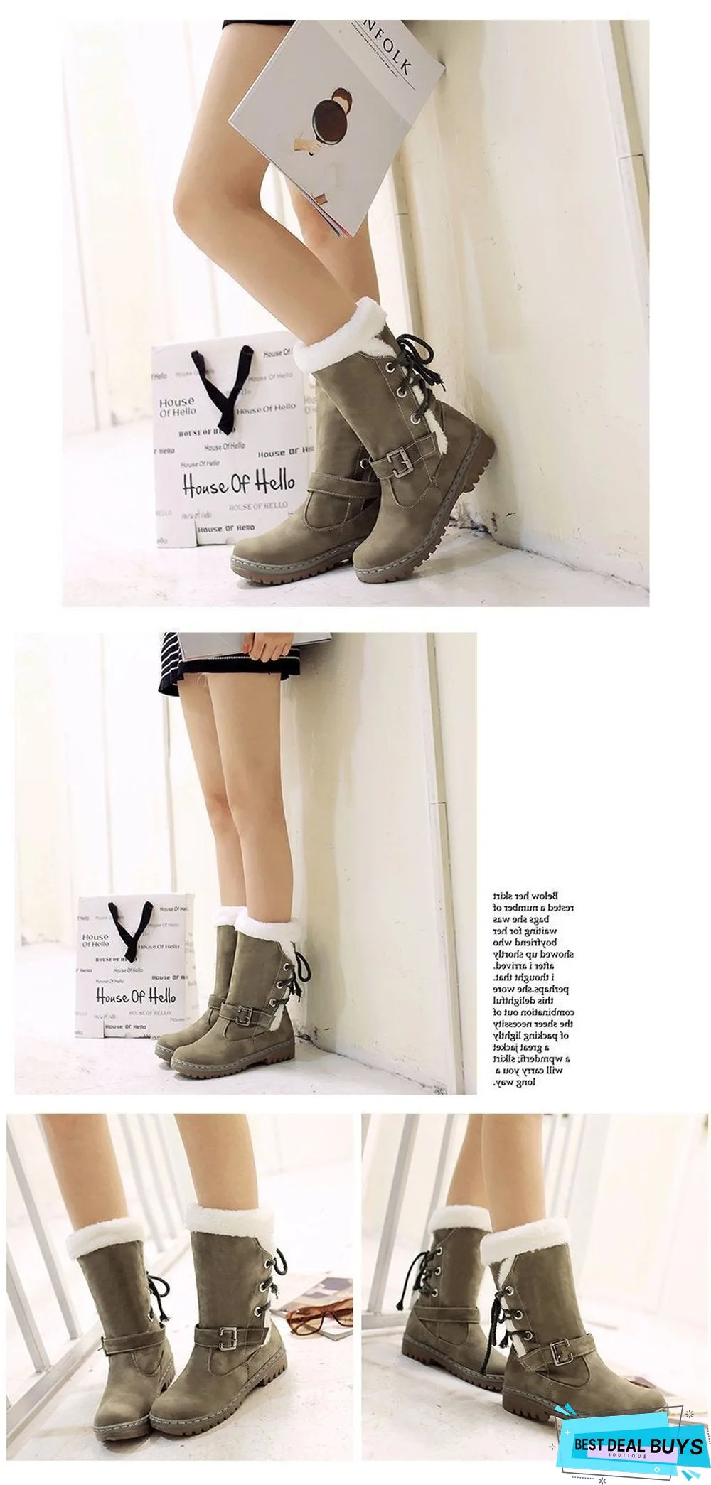 Women Leather Warm mid-calf Plush Fur Velvet Boots Booties Snow Shoes