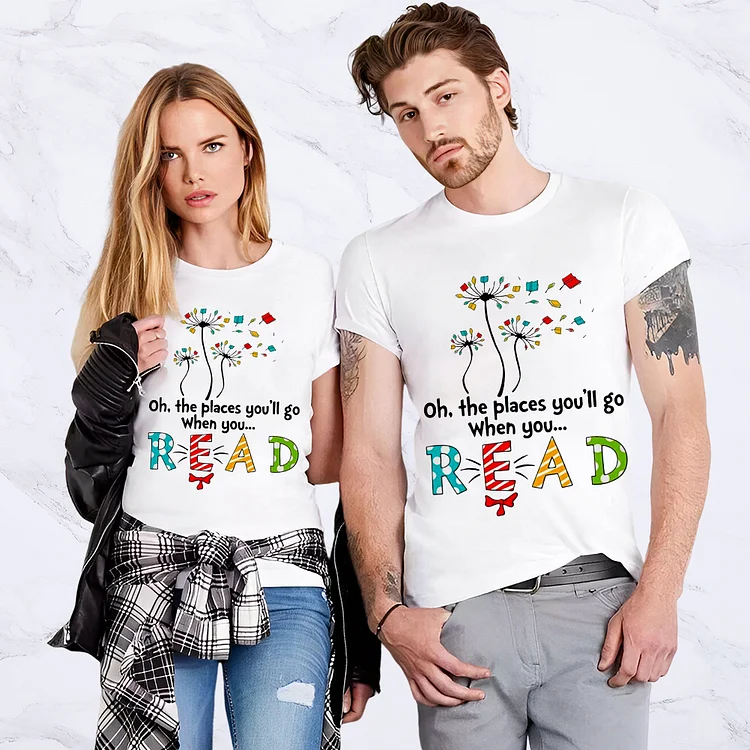 The places you'll go when you read Men and Women Round Neck T-shirt - BSTCA0338