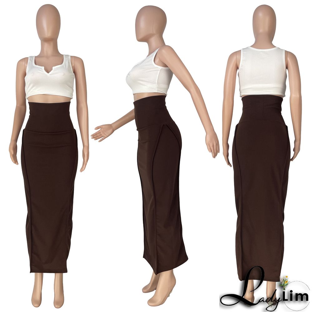 Women's Fashion Solid Color High Waist Elastic Tummy Control Patchwork Car Trim Maxi Dress