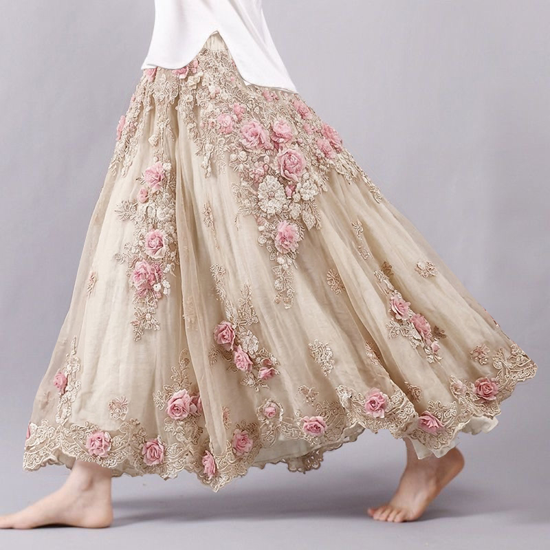 Women's Boho Floral Art Pattern Long Skirt wearshes