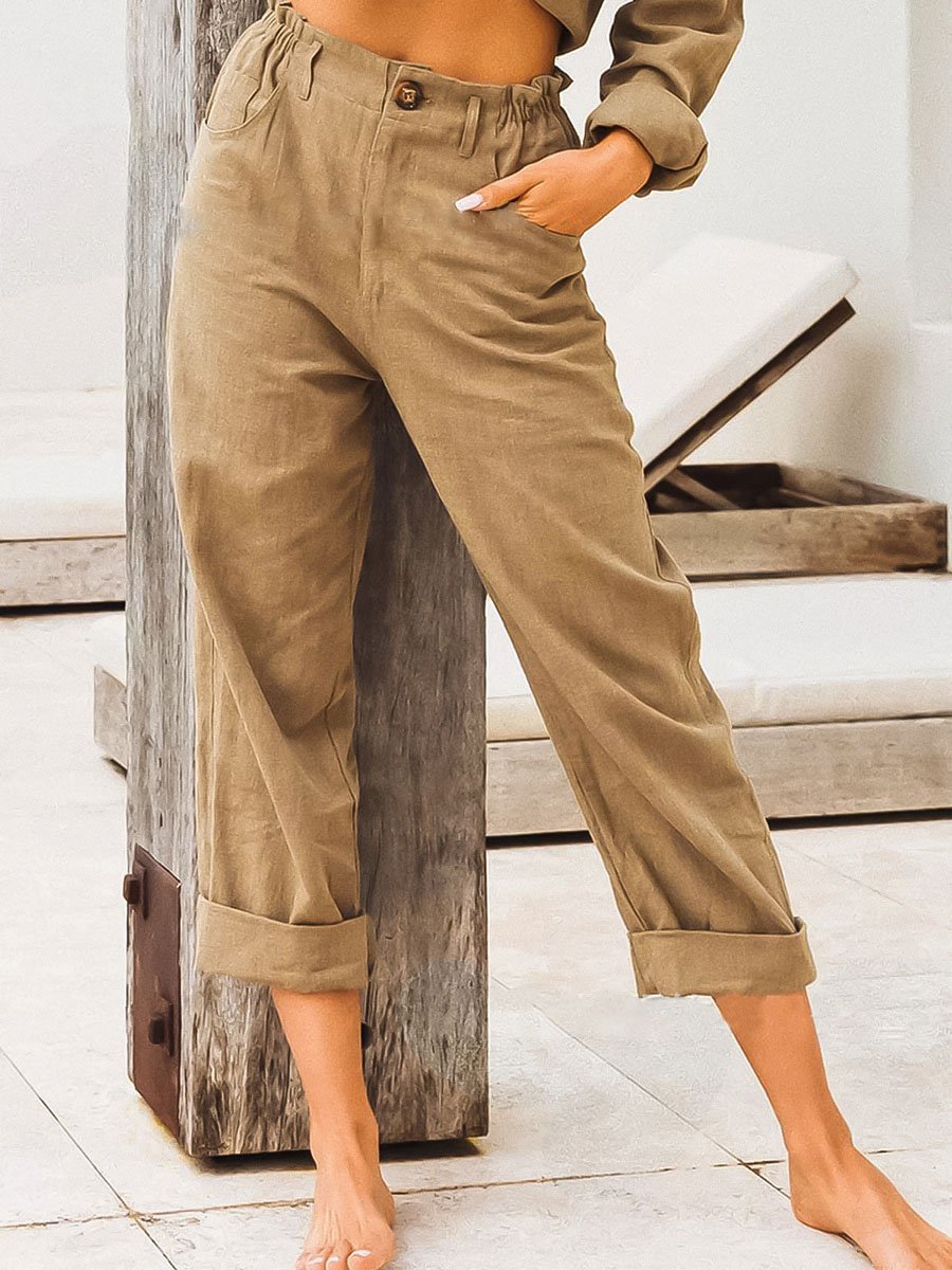 Women's Solid Color Fashion Loose High Waist Casual Pants