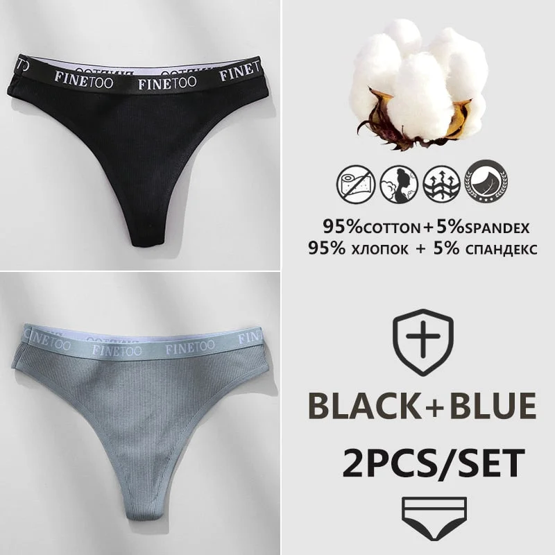 FINETOO 1/2PCS G-string Women Cotton Thongs M-XL Design Letter Femme Underwear Sexy Panties Underpants Thong Pantys Lingerie