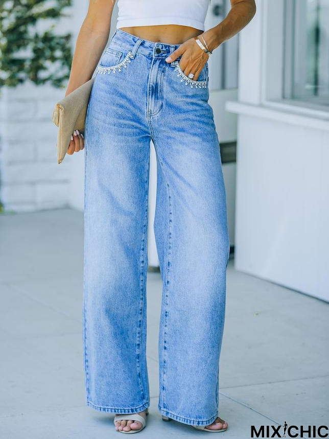 Embroidered Casual Denim Pants