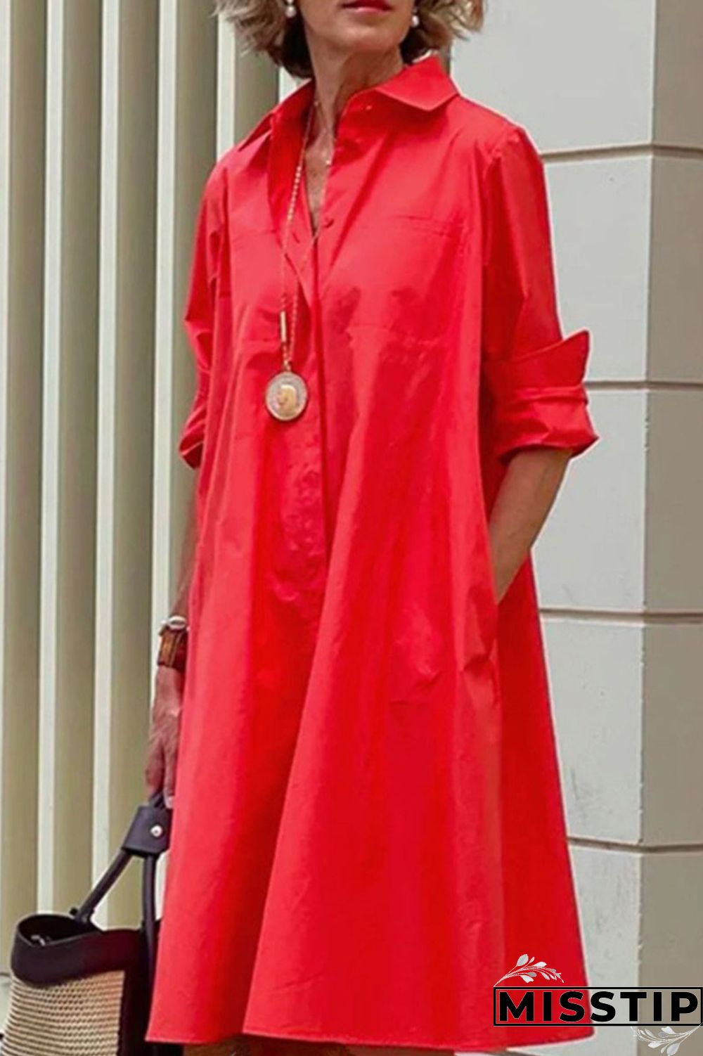 Black Casual Print Polka Dot Patchwork Buckle Turndown Collar Shirt Dress Dresses