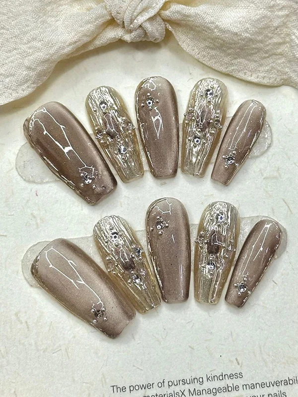 Embossed Elegance - Detachable Press-On Nails with Artistic Detail