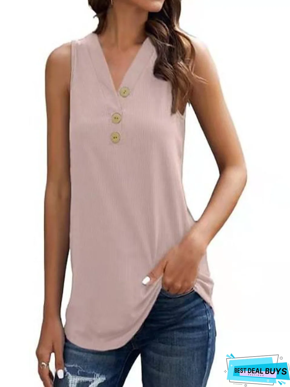 Women's Buttons Front Tank Sleeveless Vest Leisure Summer Top