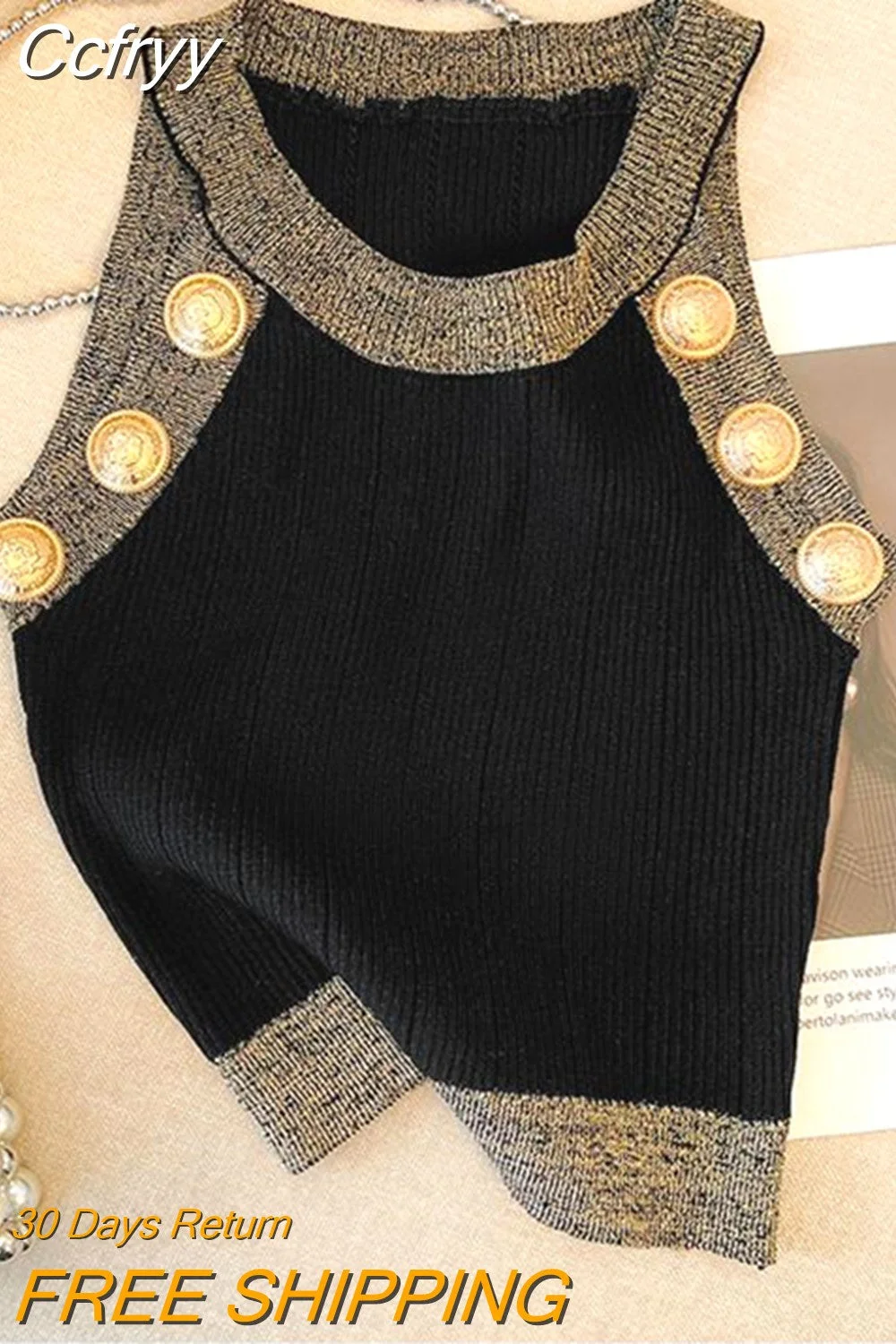 huibahe Sexy Slim Knit Women's Vest Crop Tops 2023 Summer Sleeveless Gold Buttons Knitwear Vintage Streetwear Chic Vests Jumpers