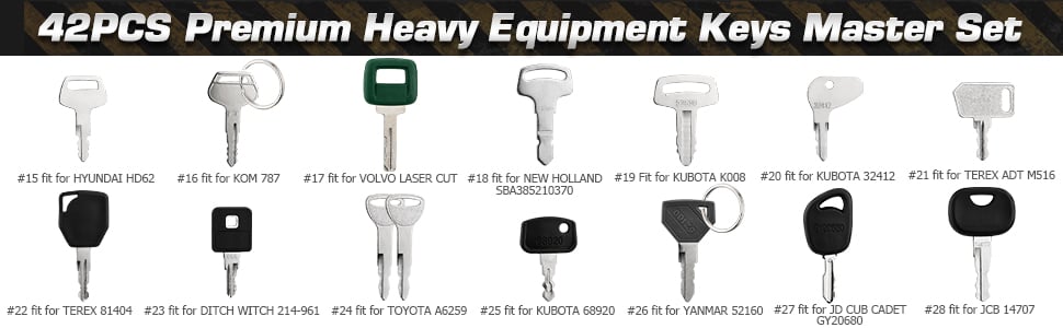 Heavy equipment keys compatible with Cat Caterpillar Case JD John Deere Hyster