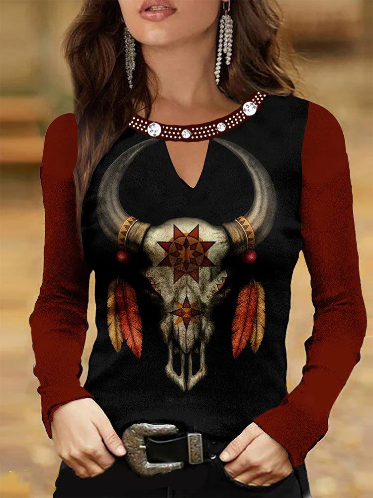 Ladies Retro Western Ethnic Print Top