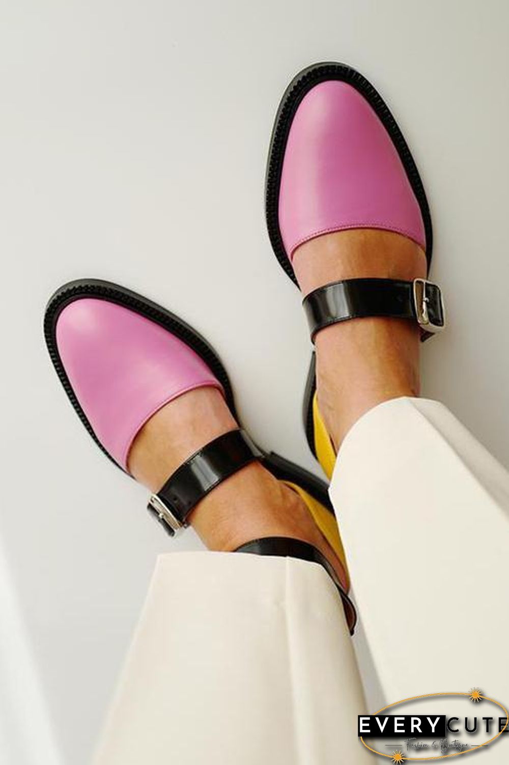 Buckle Color Block Sandals Flats