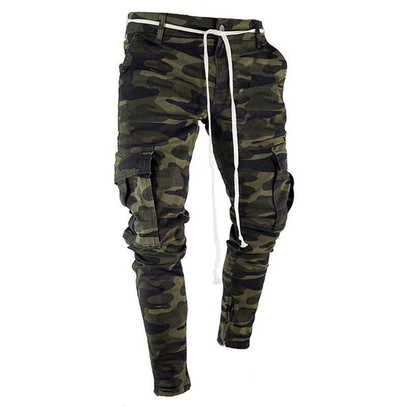 multi-pocket side camouflage jeans
