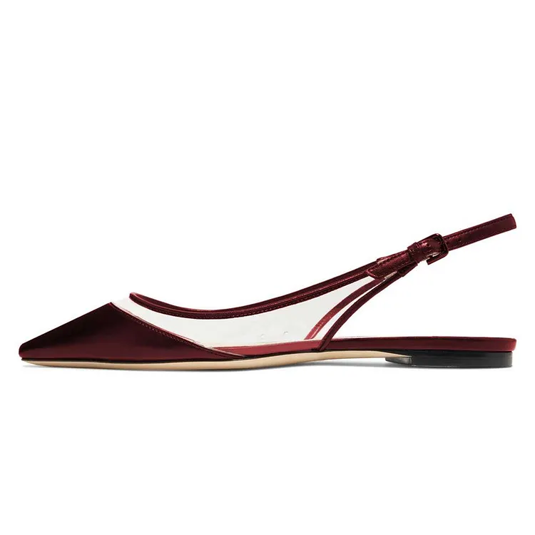 Burgundy Clear PVC Slingback Flats Vdcoo
