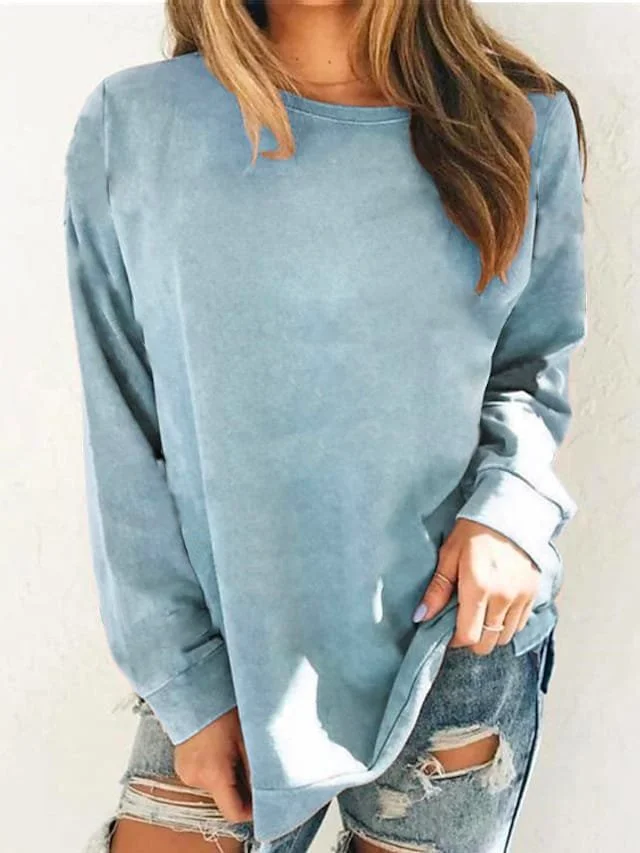 Women Casual Plain Autumn Micro-Elasticity Daily Crew Neck Cotton-Blend Regular H-Line Sweatshirts