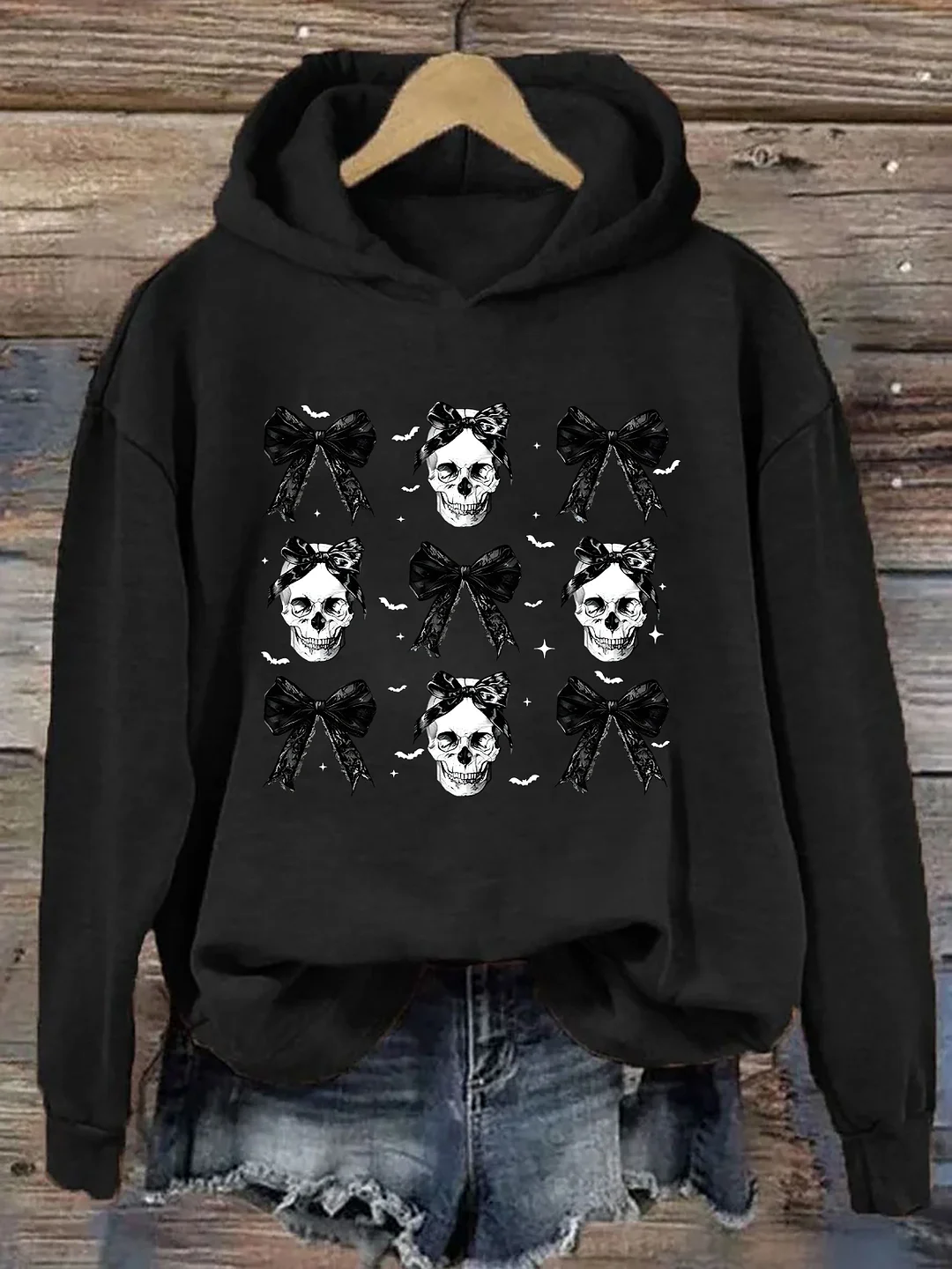 Halloween Skull Black Bow Hoodie