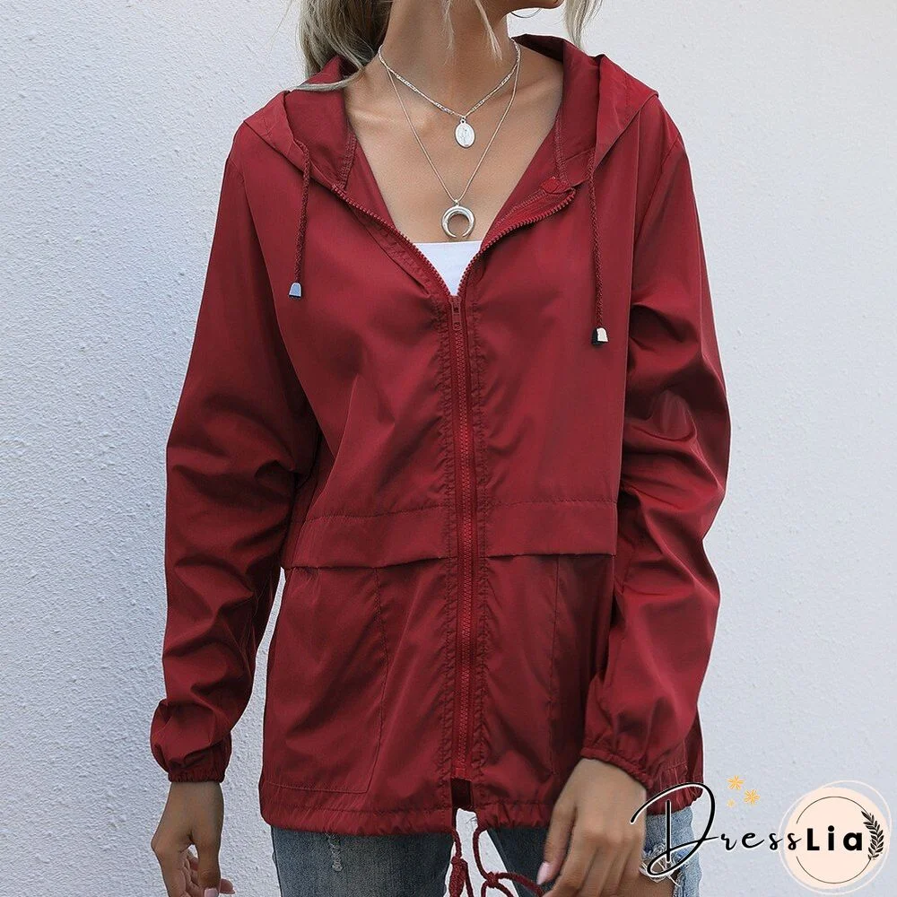 Jackets For Women Hooded Windproof Female Basic Zipper Coat Womens Clothing Solid Color Long Sleeve Casual Cardigan Hoodie