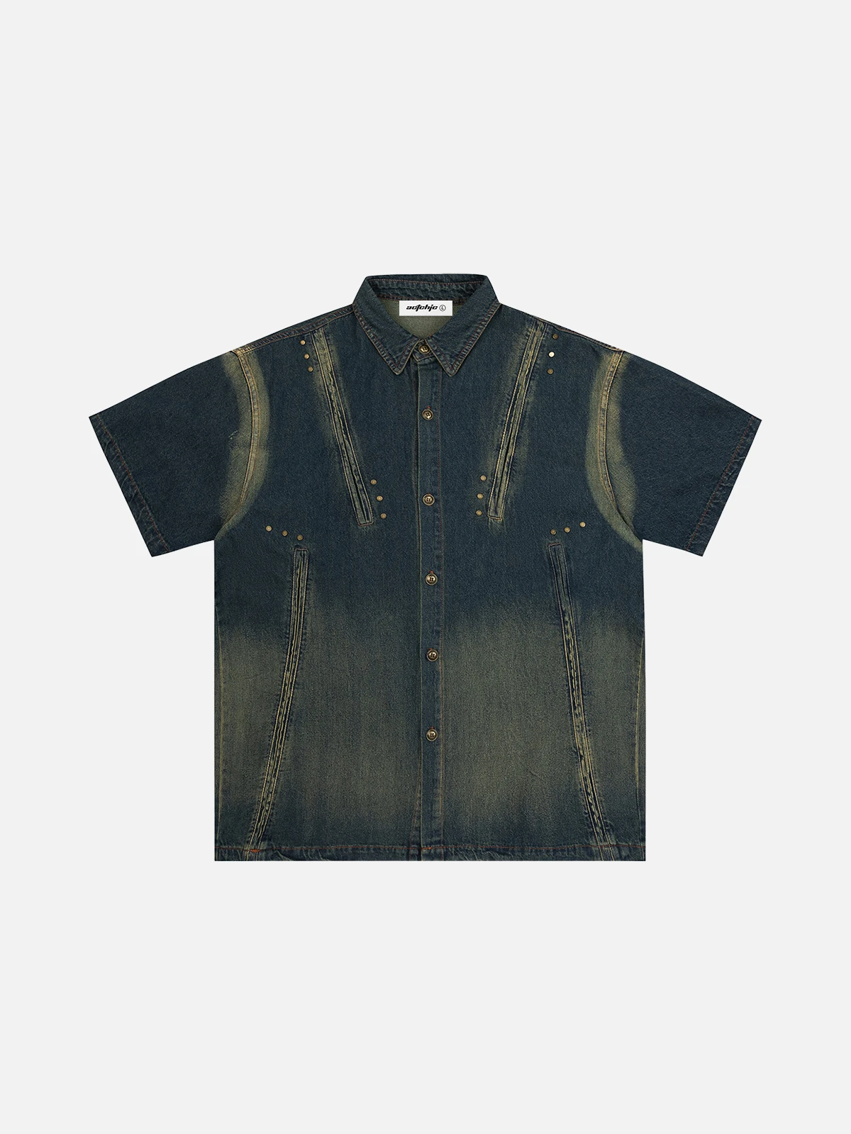 Blue Act Chic Washed Gradient Deconstructed Denim Shirt Front