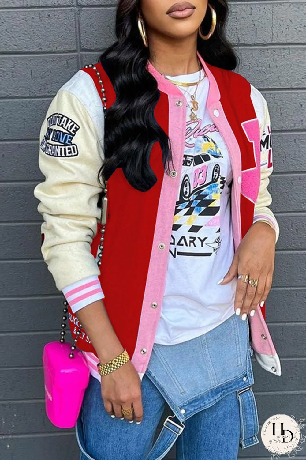 Red Casual Street Print Split Joint Buckle Outerwear