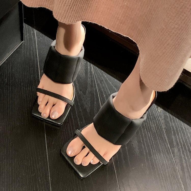 Stiletto Square Toe Leather Heeled Sandals