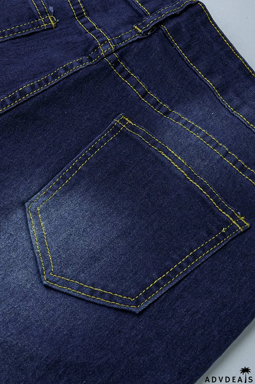 Dark Blue Sexy Solid Ripped Pearl Mid Waist Boot Cut Denim Jeans