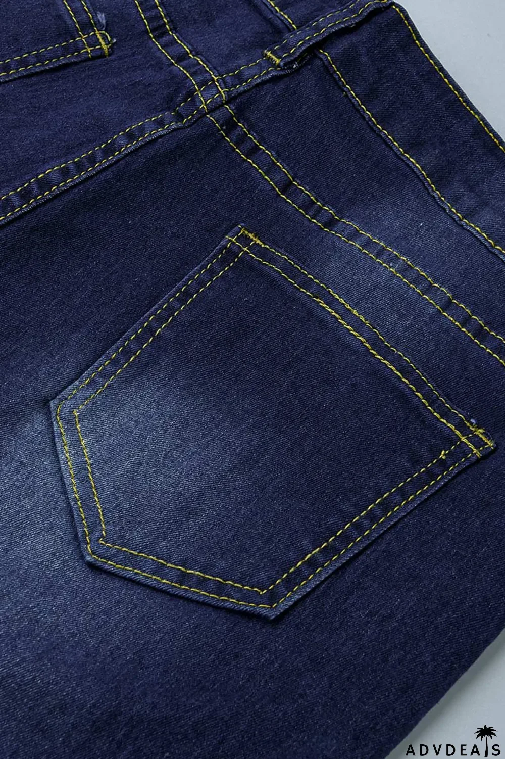 Dark Blue Sexy Solid Ripped Pearl Mid Waist Boot Cut Denim Jeans