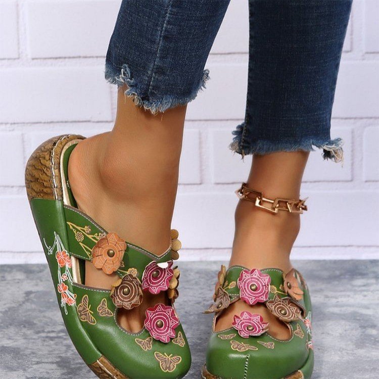 Gioiacombo™ 2022 Nuovi sandali a punta tonda in stile etnico con fiori