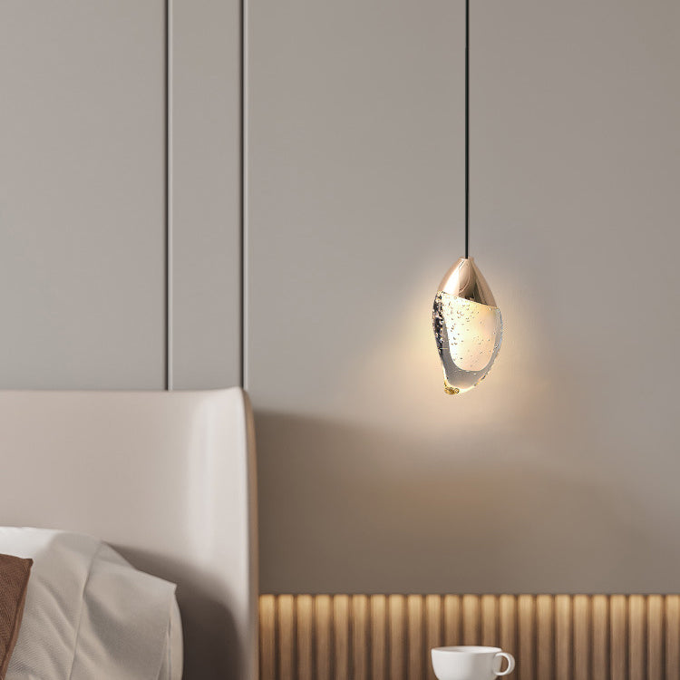 Modern Minimalist Irregular Oval Hardware Crystal LED Pendant Light For Bedroom