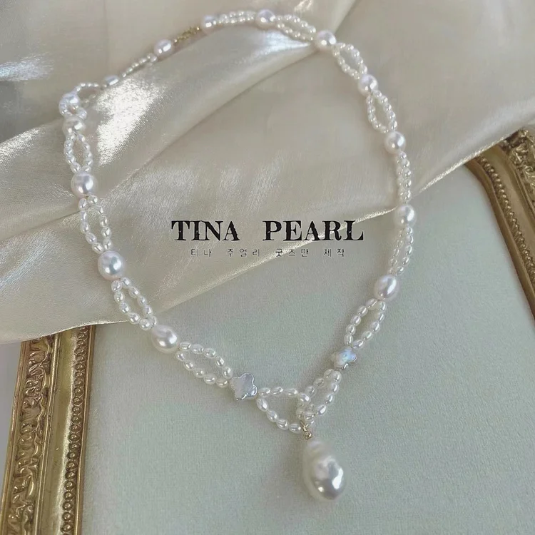 TINA Jewelry is a cross-over, double-layer, freshwater pearl necklace