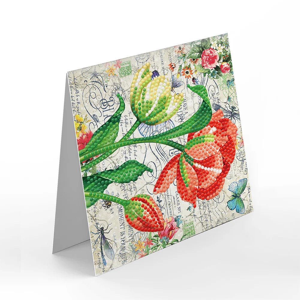 8pcs Flower Diamond Painting Greeting Card Includes Envelope DIY Postcards【With White Envelope】