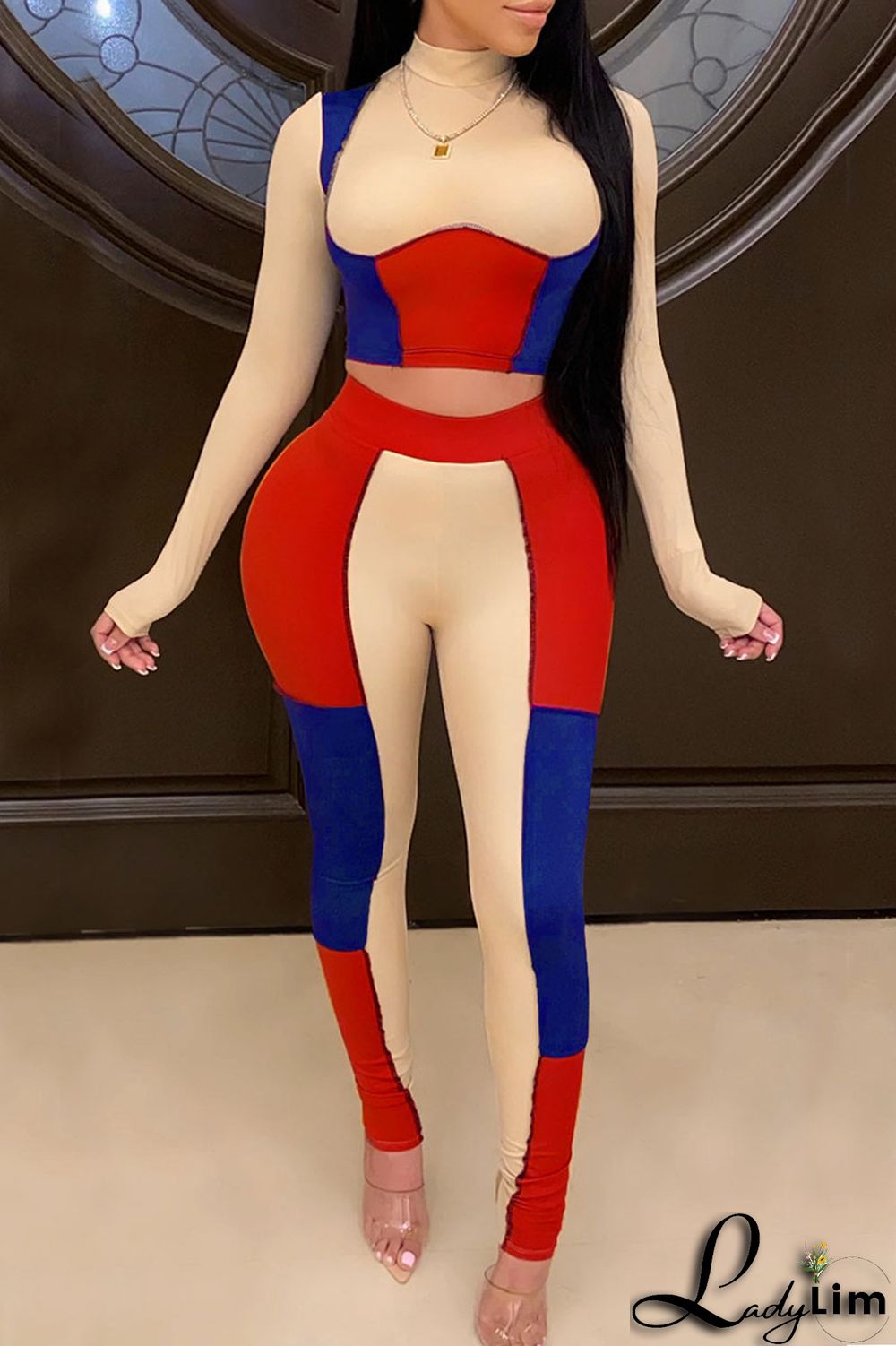 Apricot Sexy Solid Split Joint Mandarin Collar Long Sleeve Two Pieces