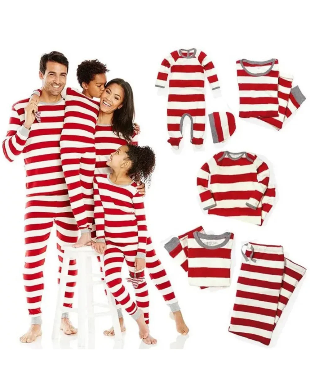Red White plaid print Christmas family pajamas